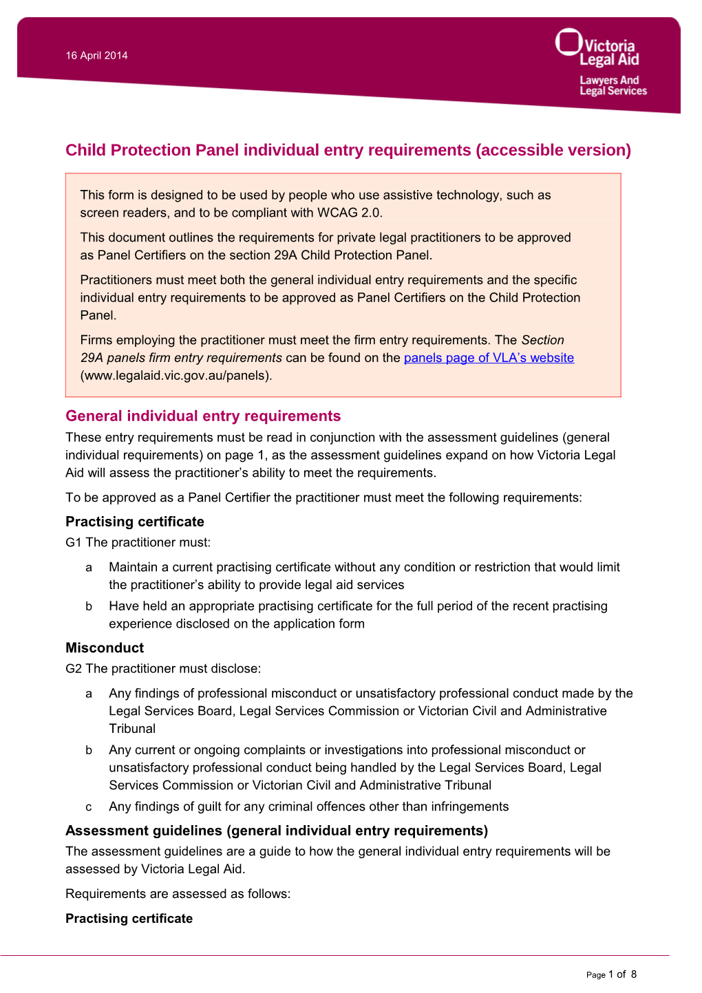 Child Protection Panel Individual Entry Requirements (Accessible Version)