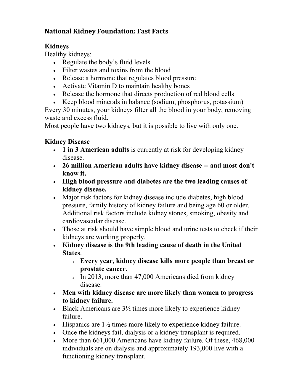 National Kidney Foundation: Fast Facts