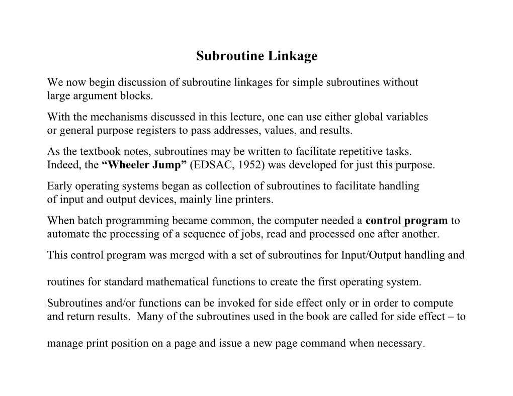 Subroutine Linkage