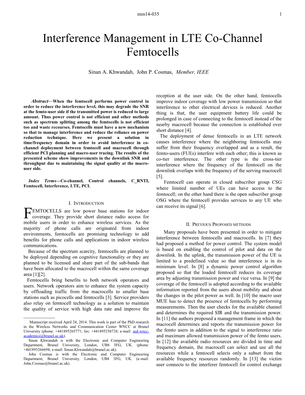 Interference Management in LTE Co-Channel Femtocells