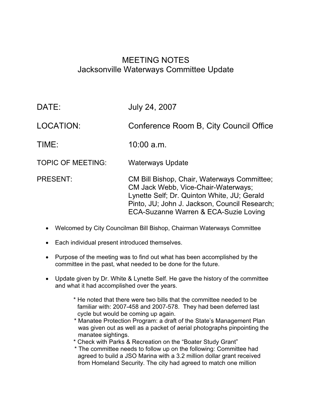 Jacksonville Waterways Committee Update