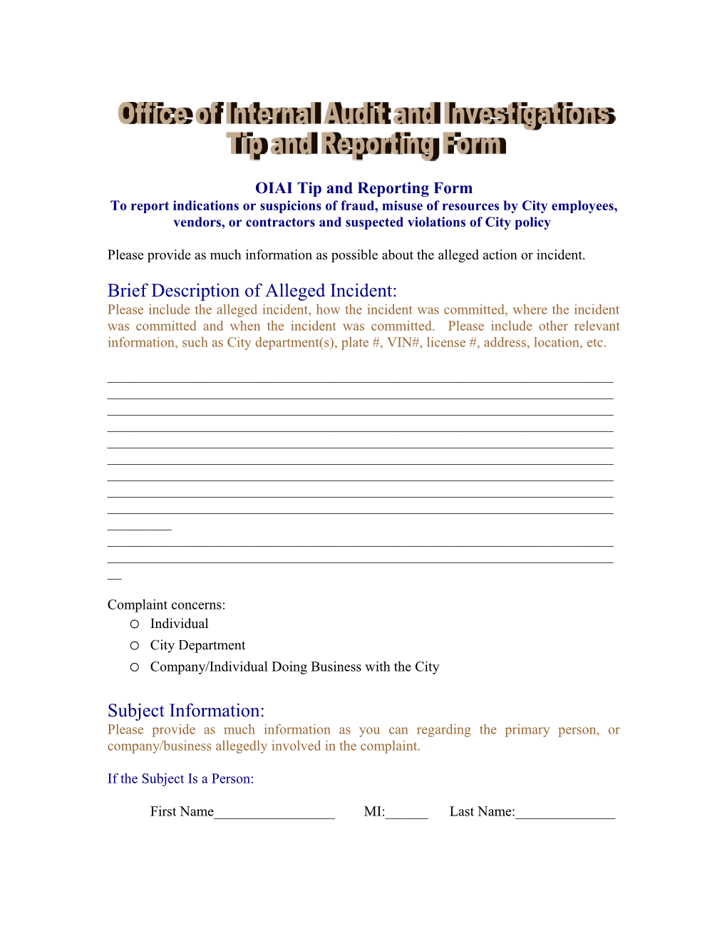 Tip and Reporting Form