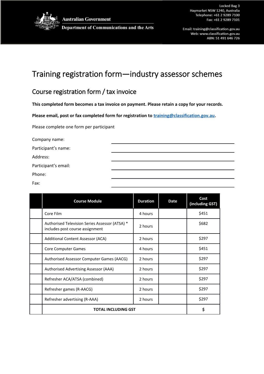 Training Registration Form Industry Assessor Schemes
