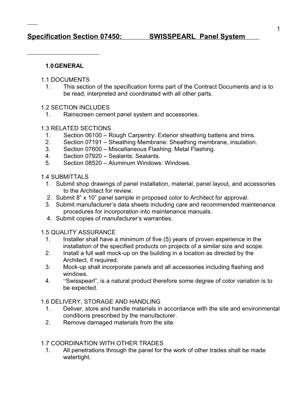 Specification Section 07450: Calcium Silicate Cement Panels Page 1