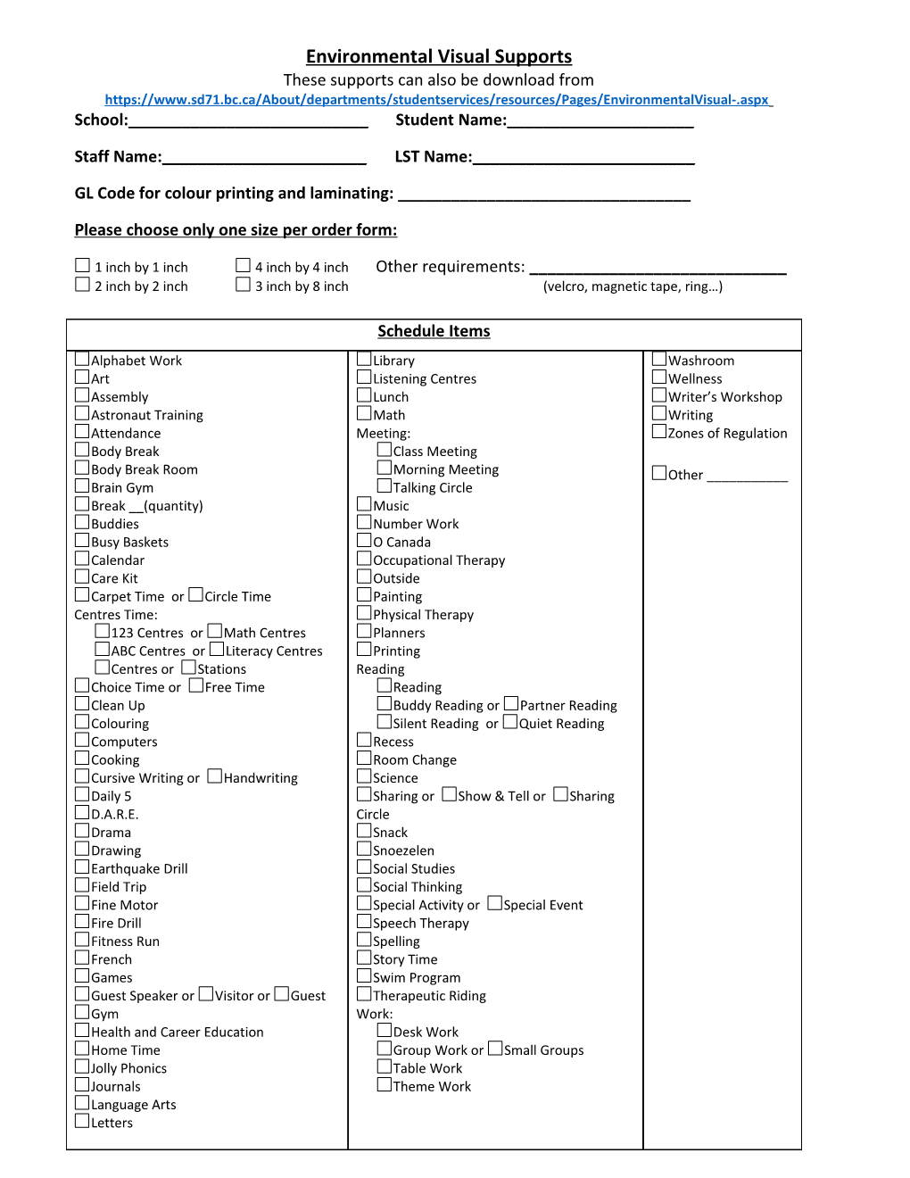 Environmental Visual Supports