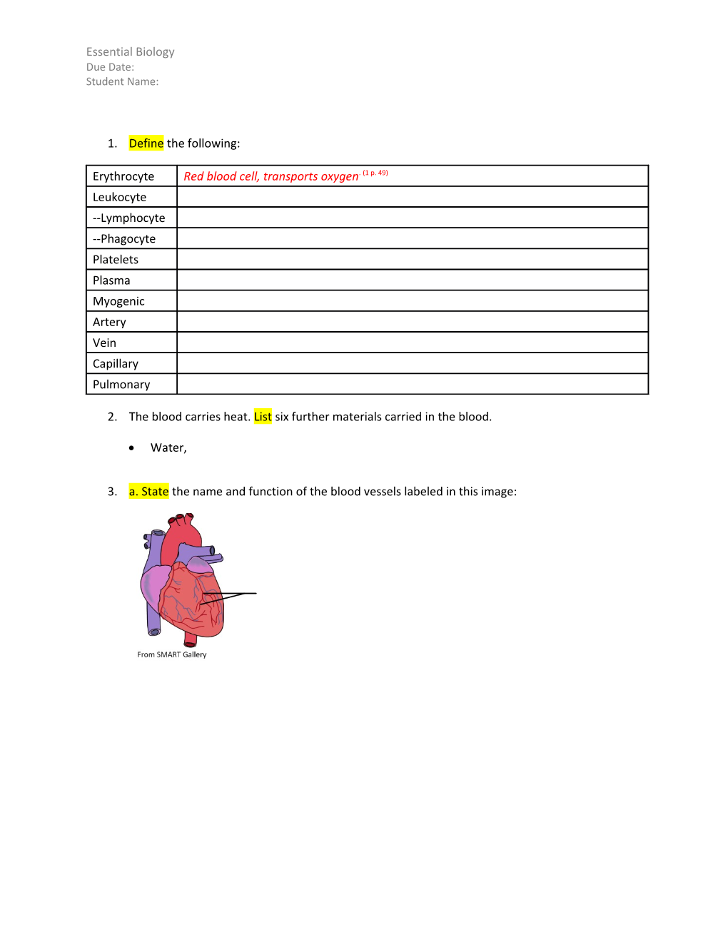 2. the Blood Carries Heat. List Six Further Materials Carried in the Blood