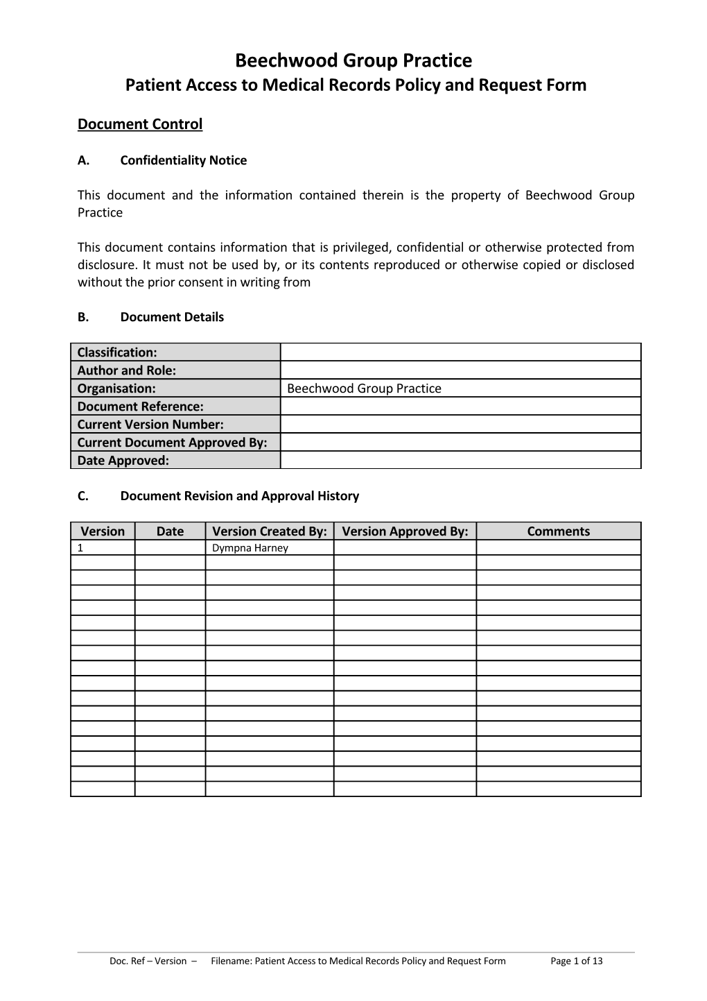 Patient Access to Medical Records Policy and Request Form