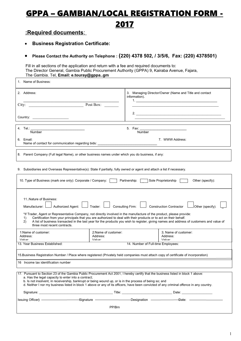 Common Supplier Registration Form