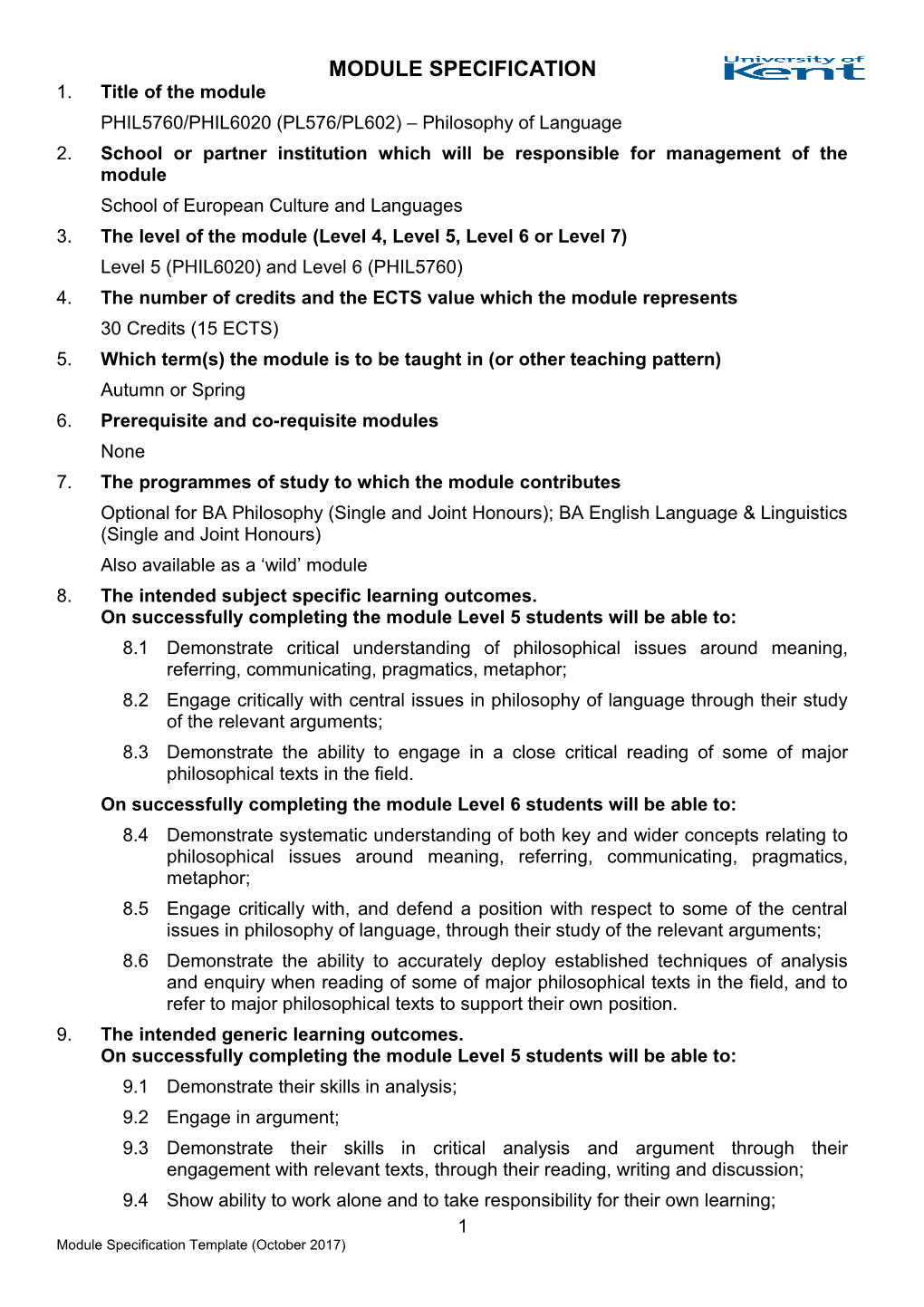 PHIL5760/PHIL6020 (PL576/PL602) Philosophy of Language