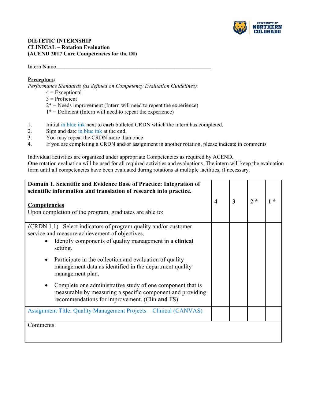 ACEND 2017 Core Competencies for the DI