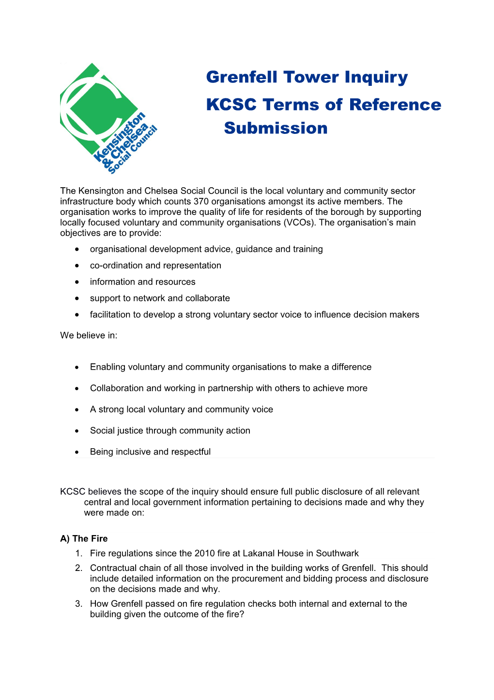 KCSC Terms of Reference Submission