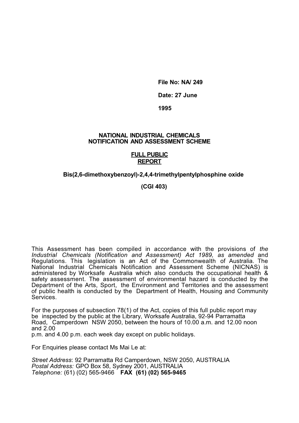 National Industrial Chemicals Notification and Assessment Scheme s31