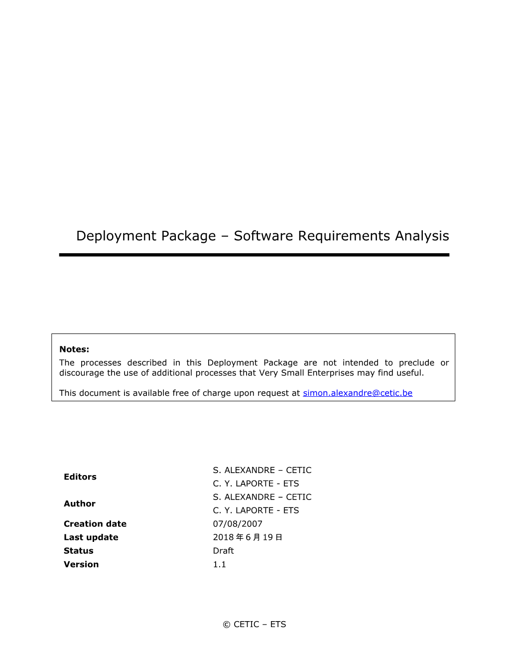 Deployment Package Software Requirements Analysis