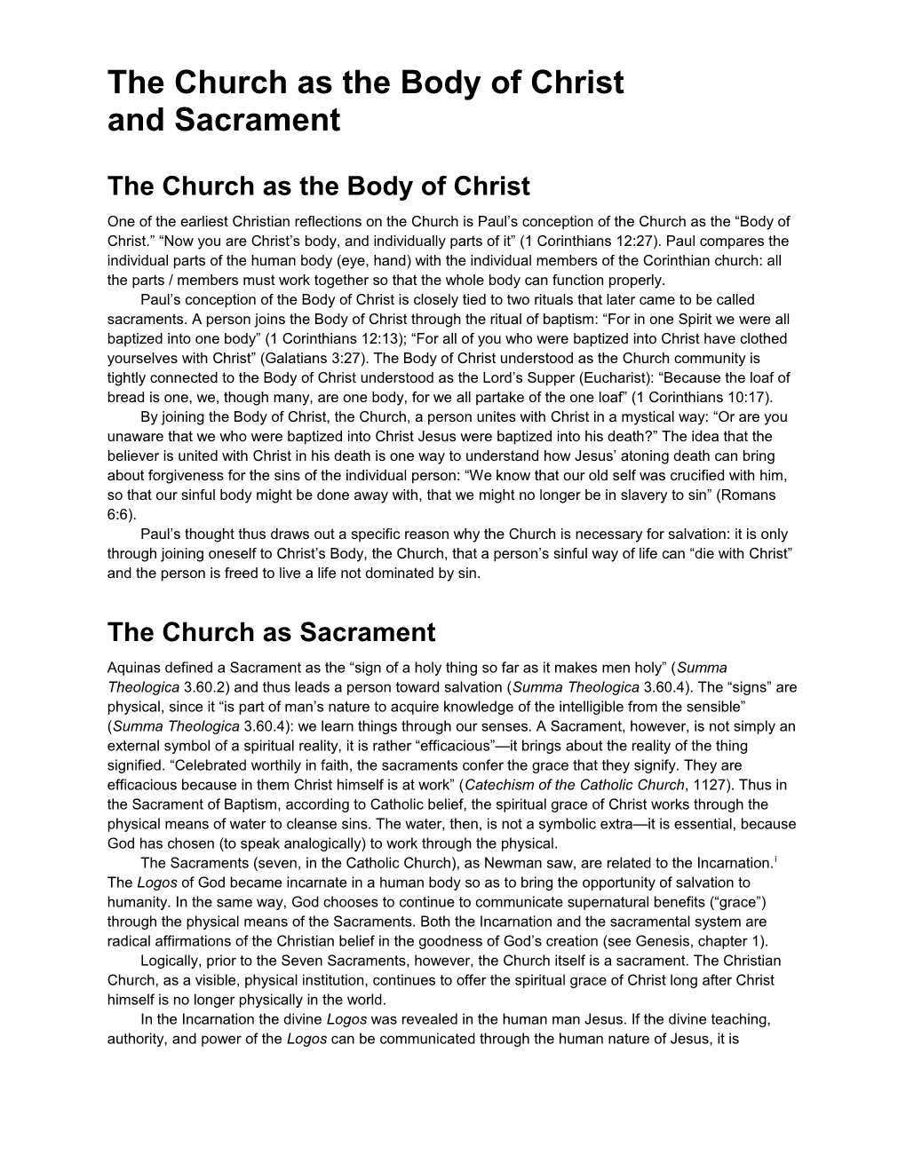 The Church As the Body of Christ and Sacramentpage 1