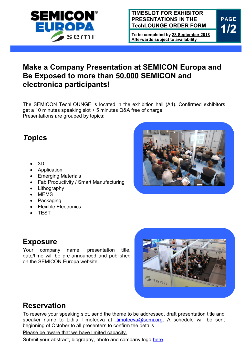 Make a Company Presentation at SEMICON Europa and Be Exposed to More Than50.000SEMICON