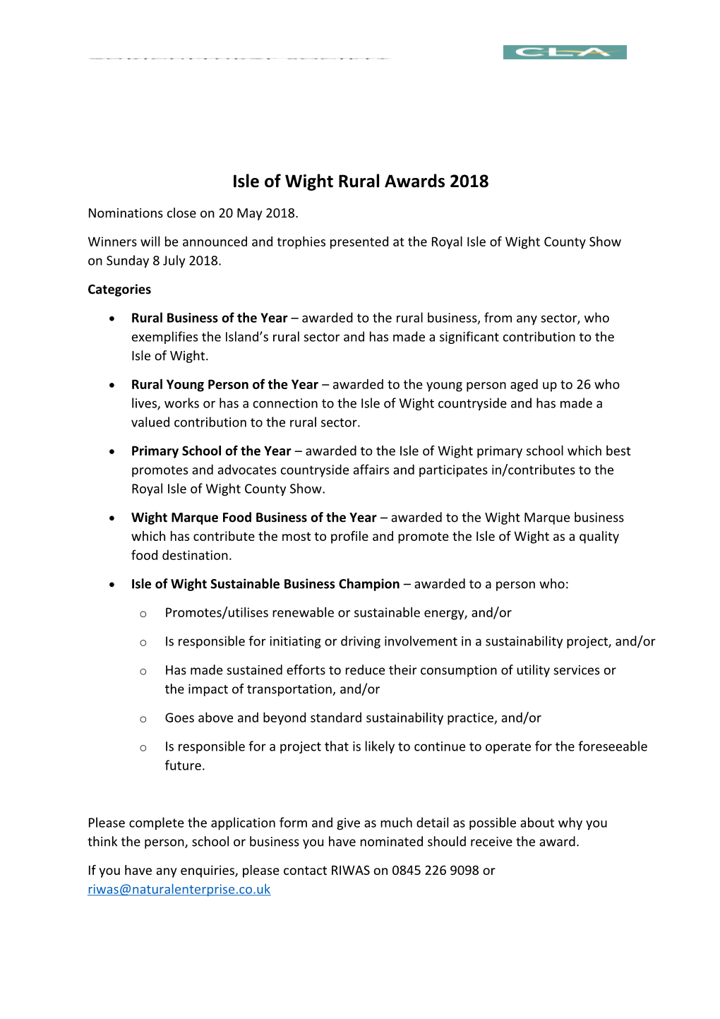 Isle of Wight Rural Awards 2018