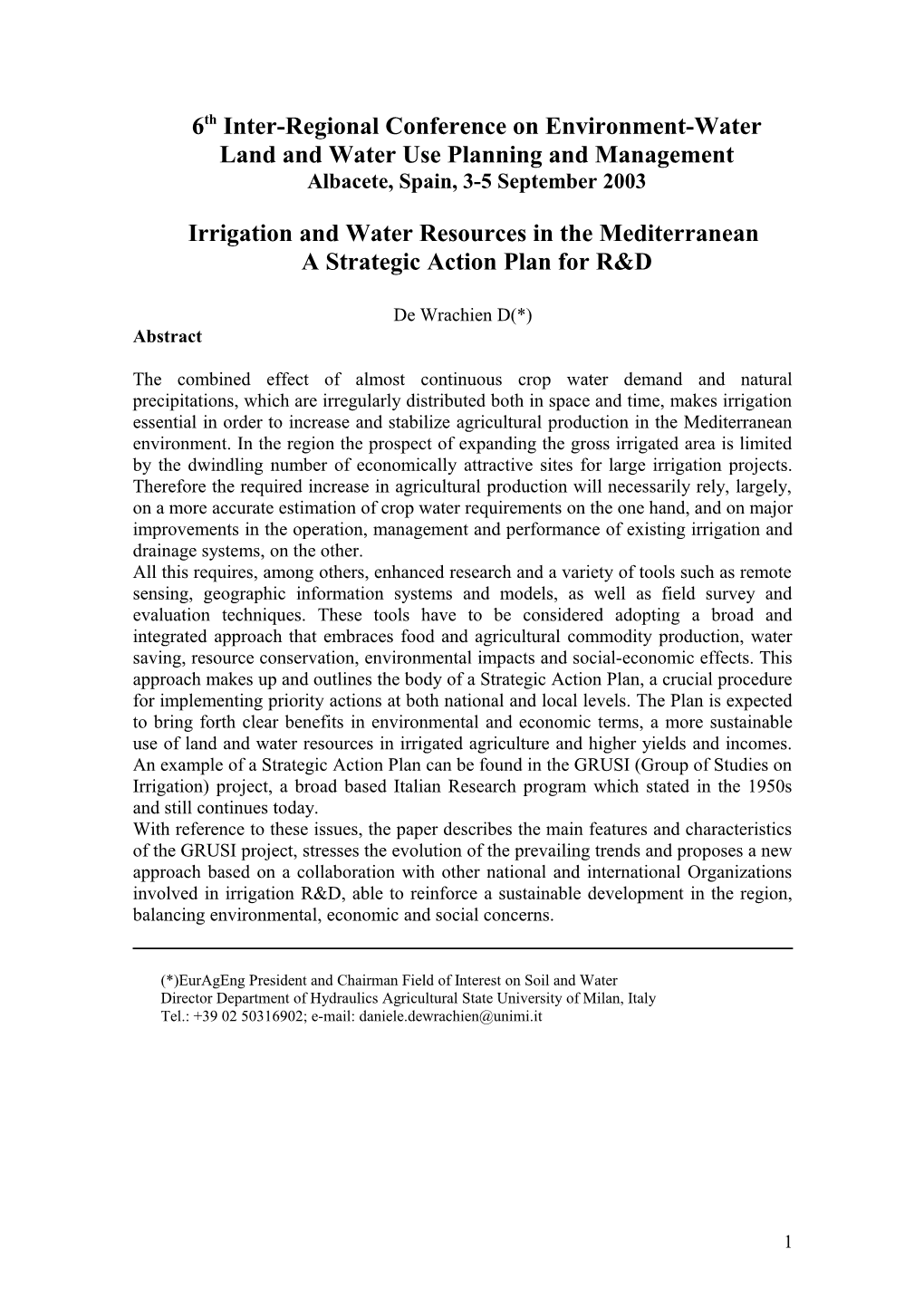Irrigation and Water Resources in the Mediterranean