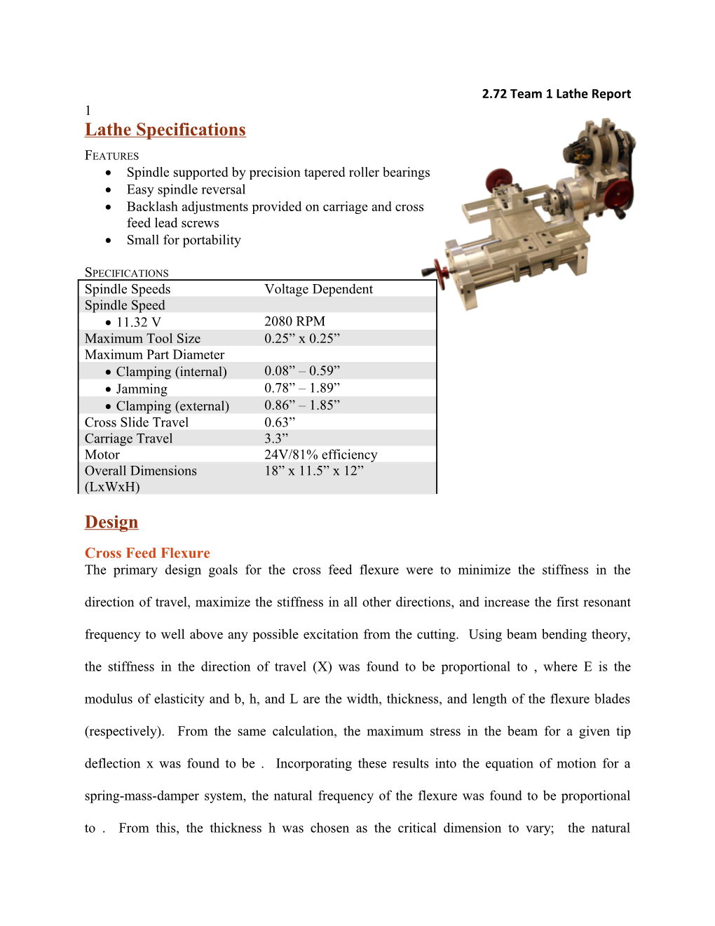 Lathe Specifications