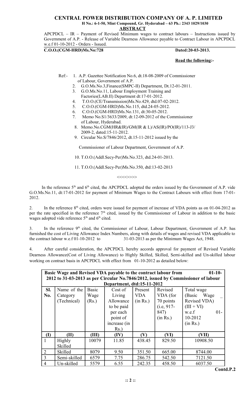 C.O.O.(CGM-HRD)Ms.No:728 Dated:20-03-2013