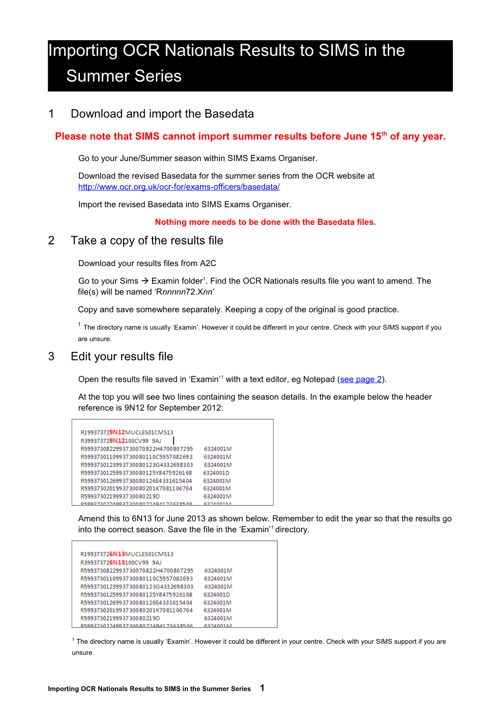 Importing OCR Nationals Results to SIMS in the Summer Series