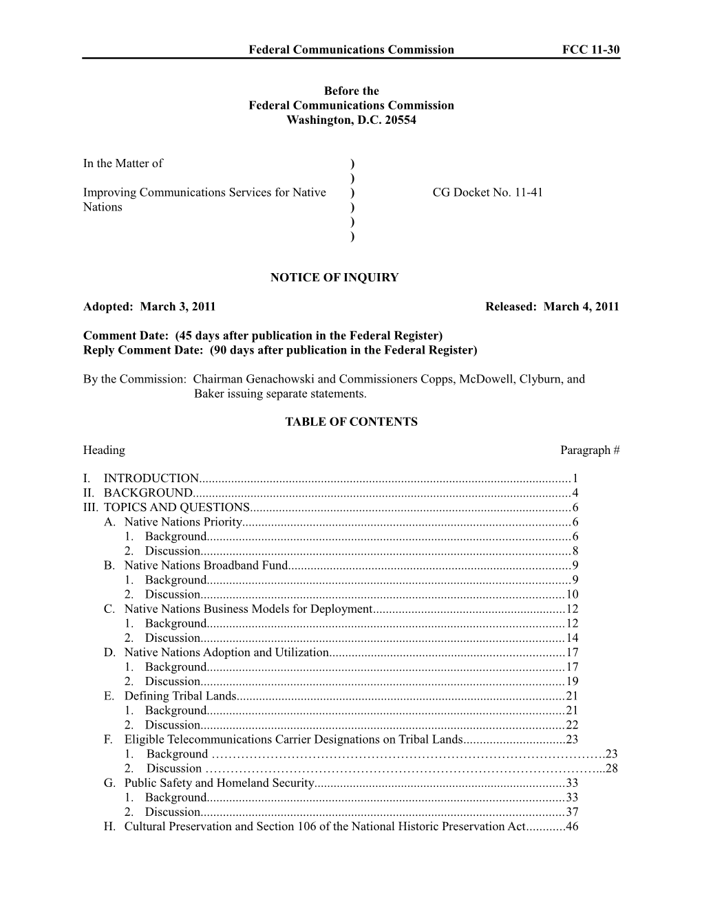 Federal Communications Commission FCC 11-30