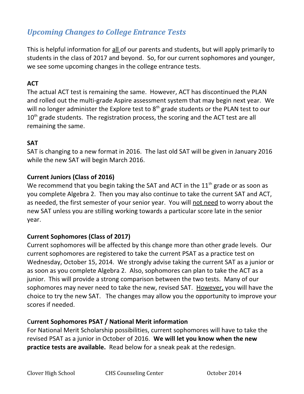 Upcoming Changes to College Entrance Tests