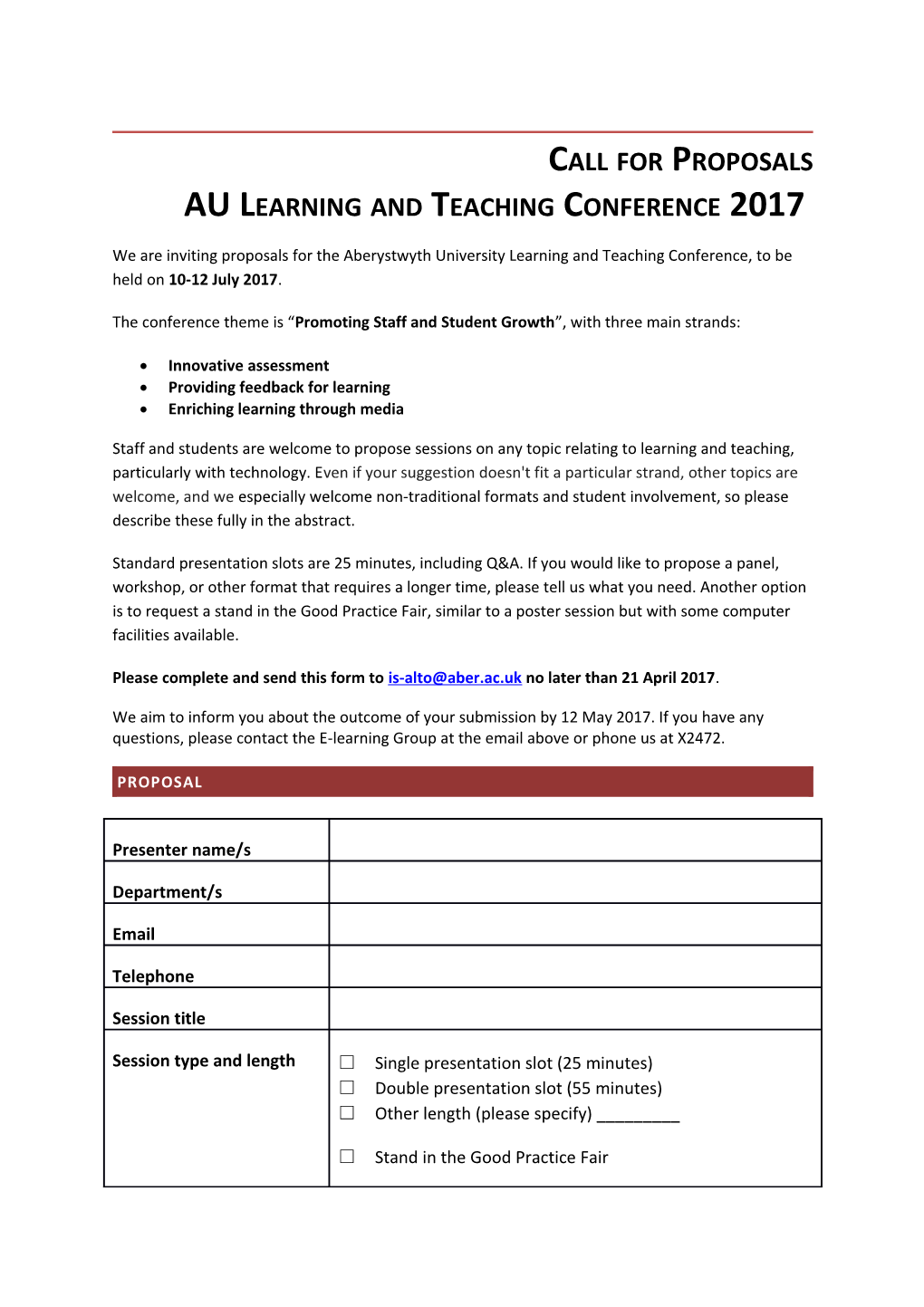 Call for Proposals AU Learning and Teaching Conference 2017