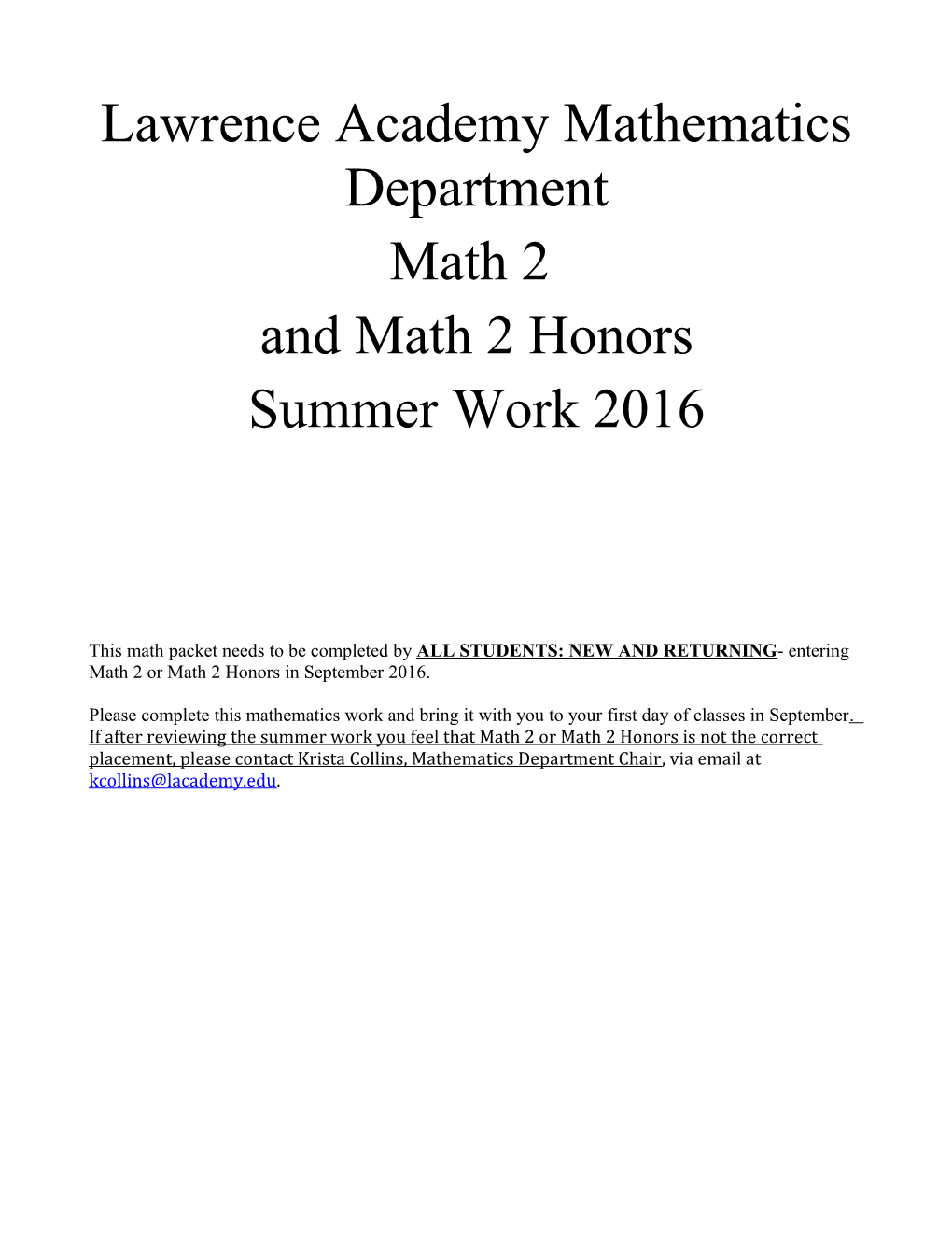 Lawrence Academy Mathematics Department