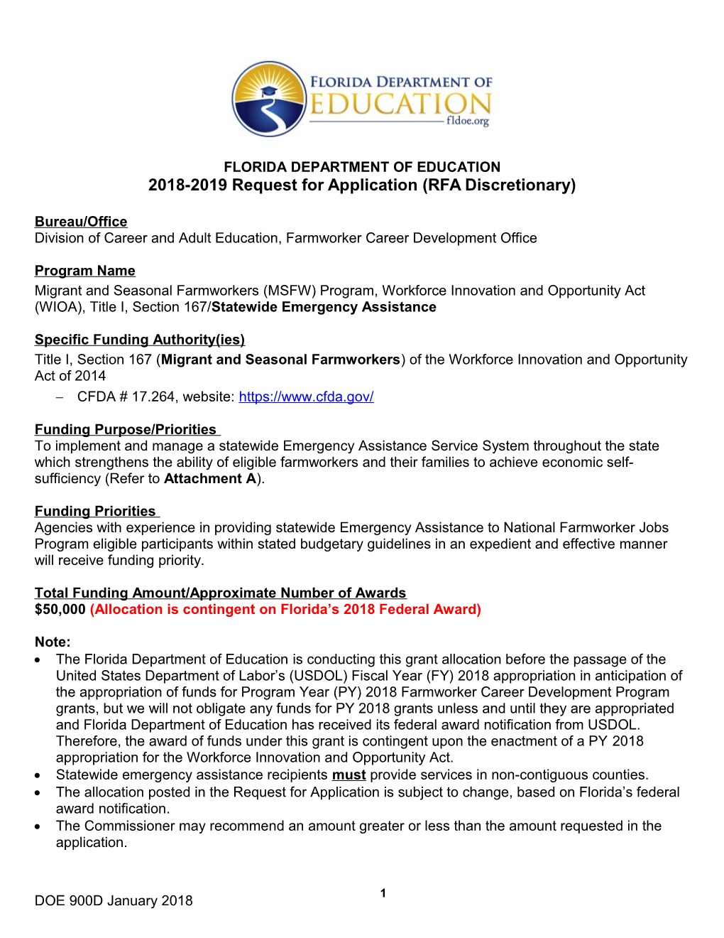 2018-2019 Request for Application (RFA Discretionary)