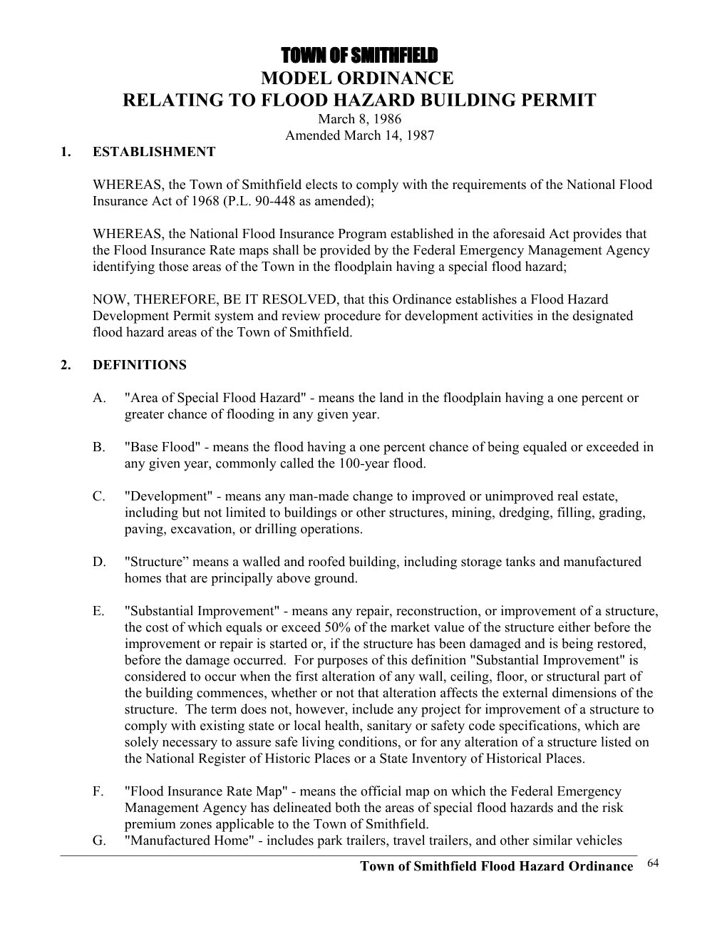 Model Ordinance Relating to Flood Hazard Building Permit