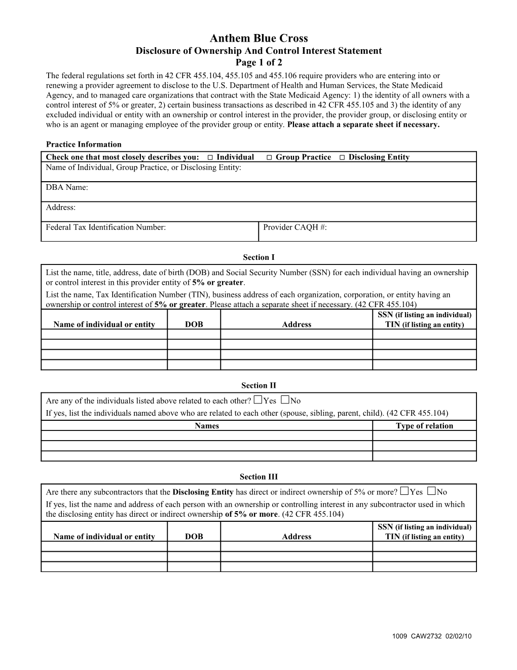 CMS Ownership Disclosure Form