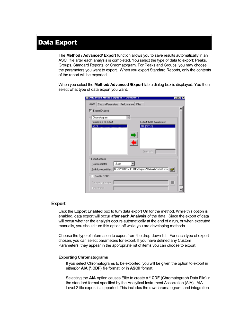 When You Select the Method/ Advanced /Export Tab a Dialog Box Is Displayed. You Then Select