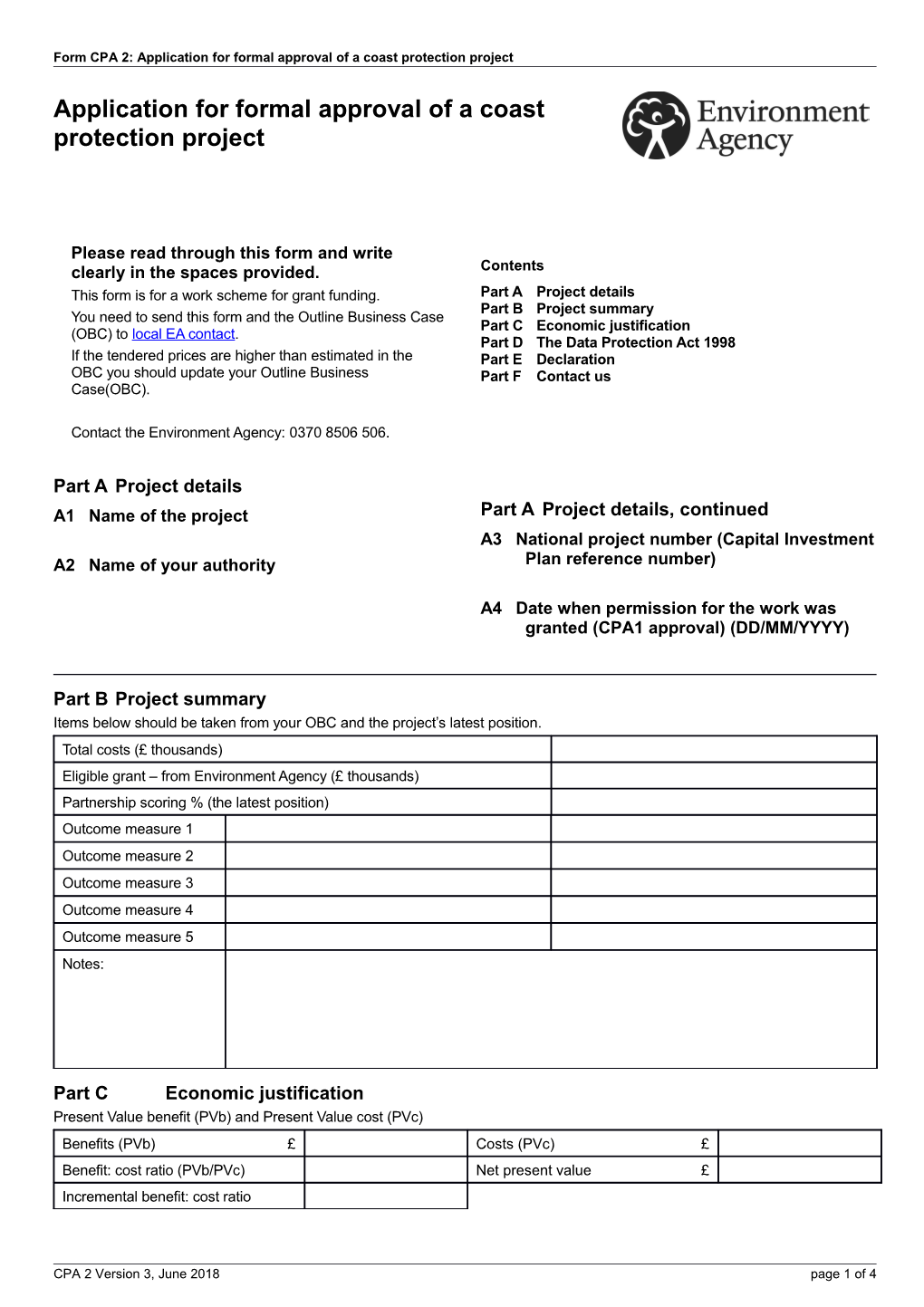 Form CPA 2 : Application for Formal Approval of a Coast Protection Project