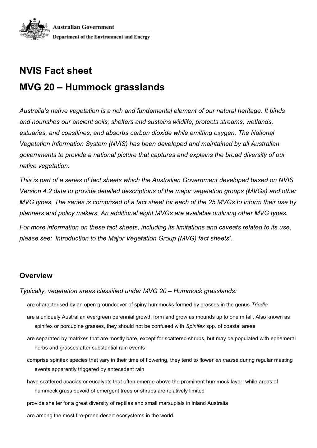 NVIS Fact Sheet MVG 20 Hummock Grasslands