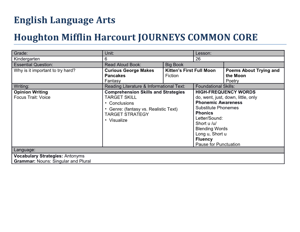 Houghton Mifflin Harcourt JOURNEYS COMMON CORE