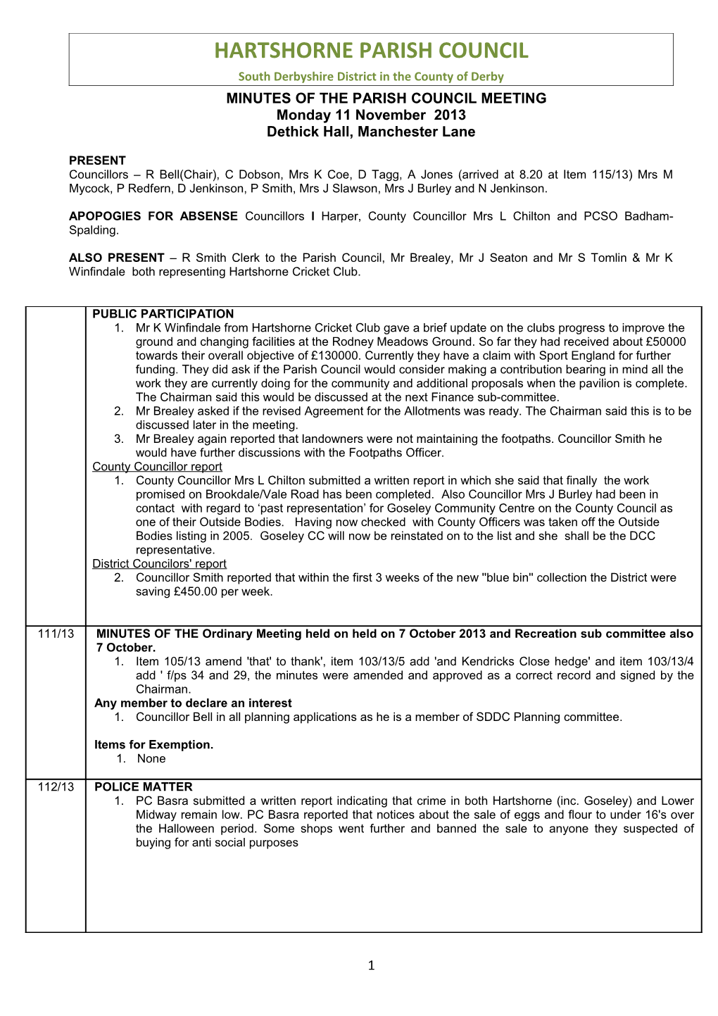 Hartshorne Parish Council