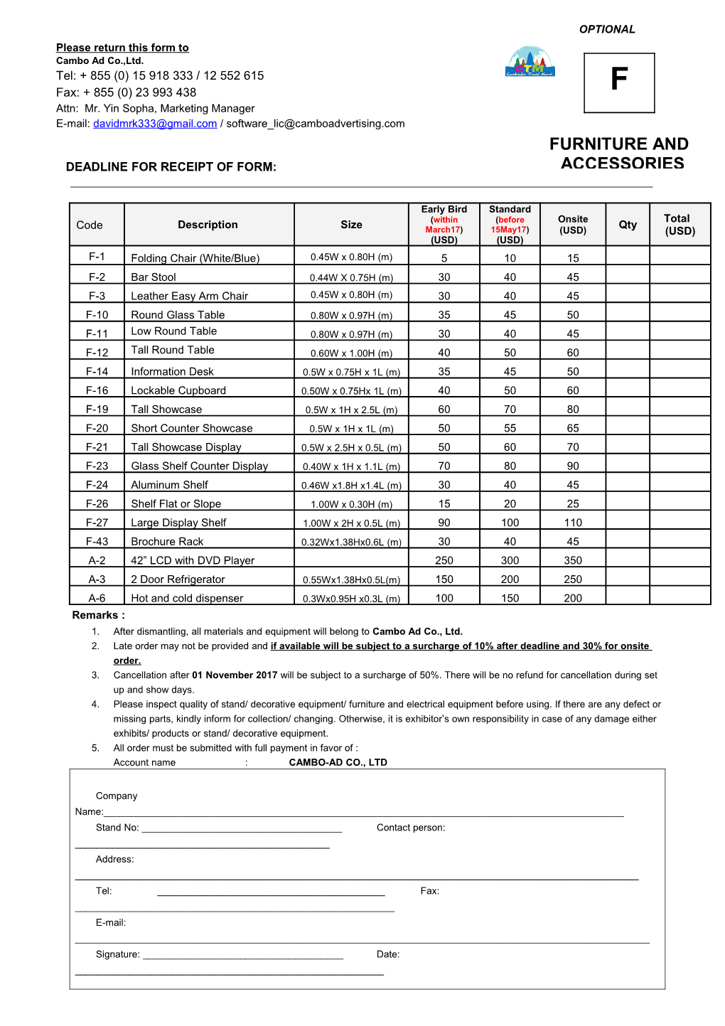 1. After Dismantling, All Materials and Equipment Will Belong to Cambo Ad Co., Ltd