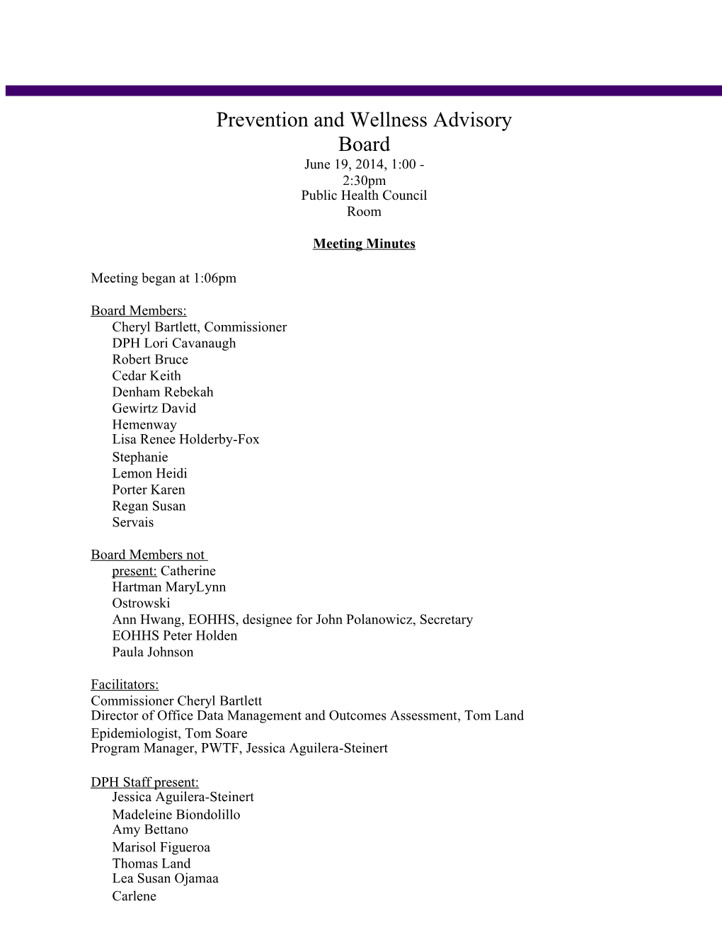 Prevention and Wellness Advisory Board
