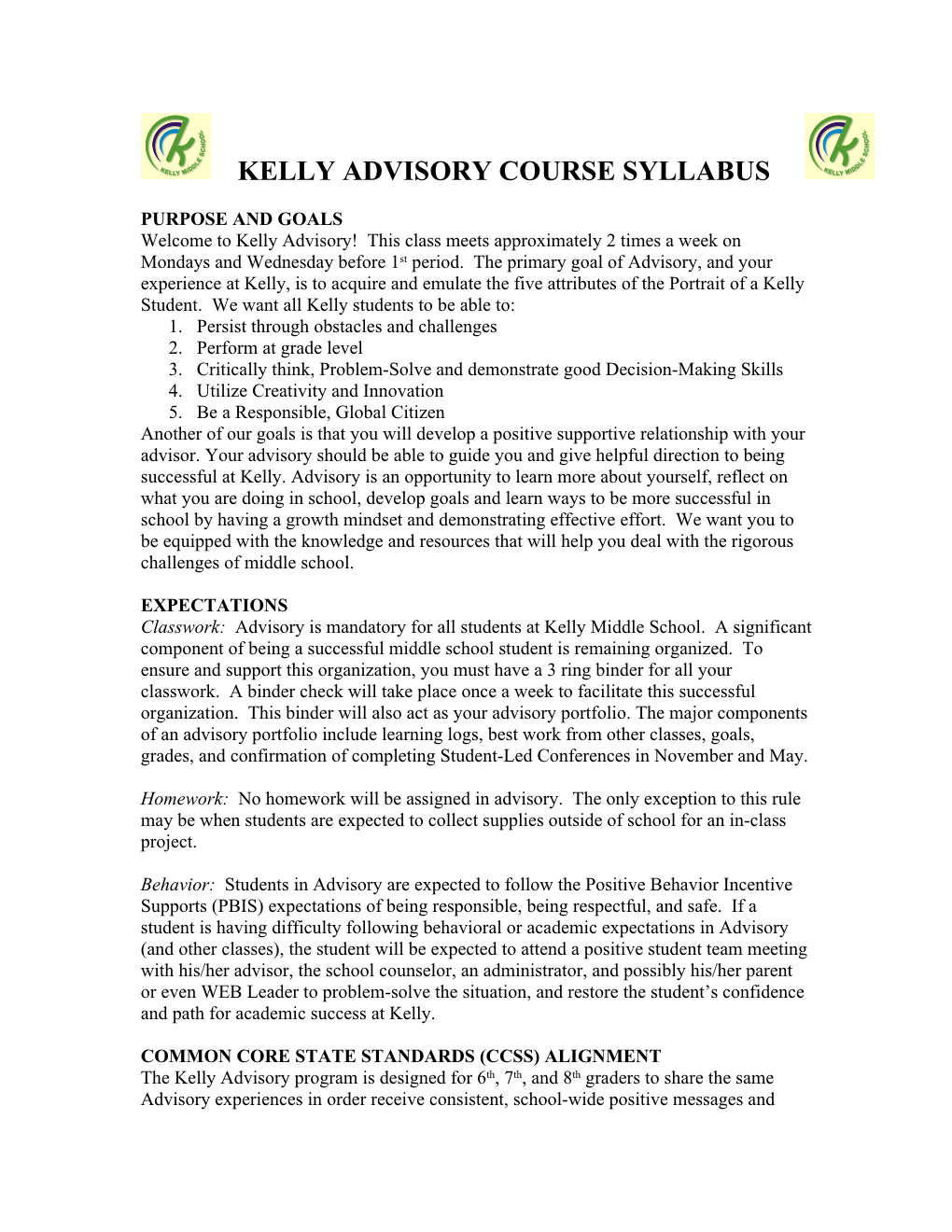 Advisory Course Syllabus