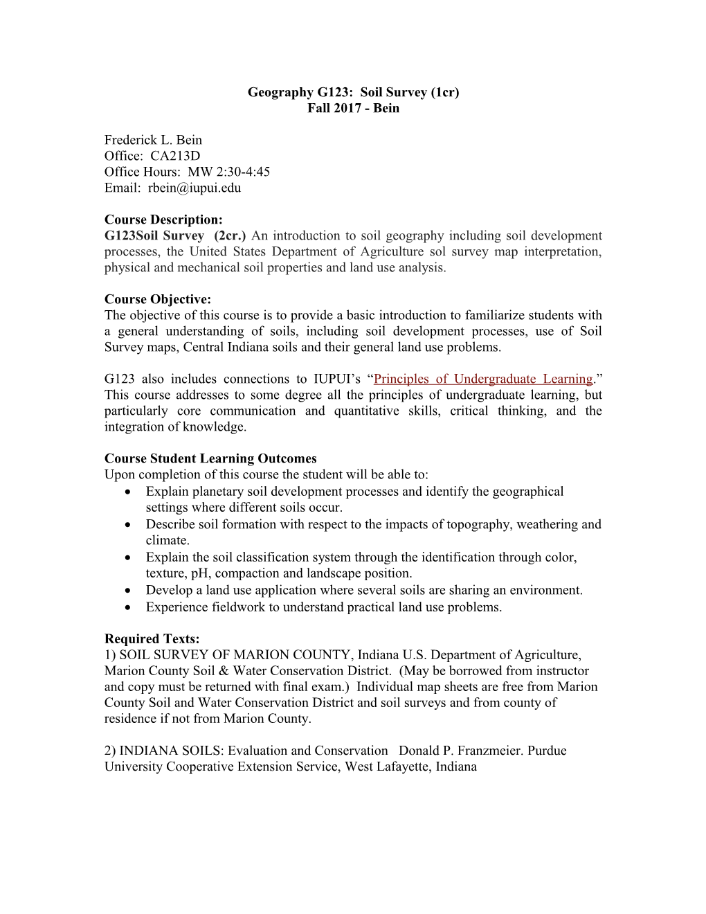 Geography G123: Soil Survey (1Cr)