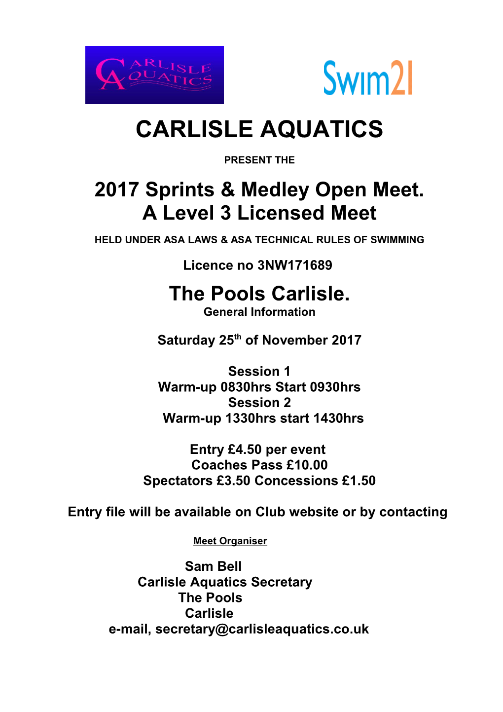 2017 Sprints & Medley Open Meet