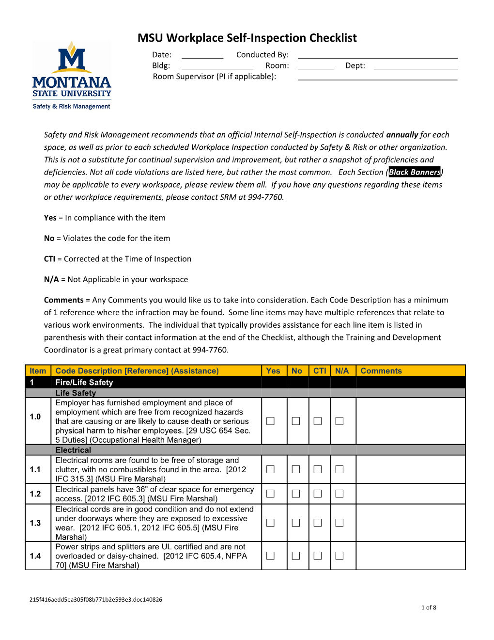 MSU Workplace Self-Inspection Checklist