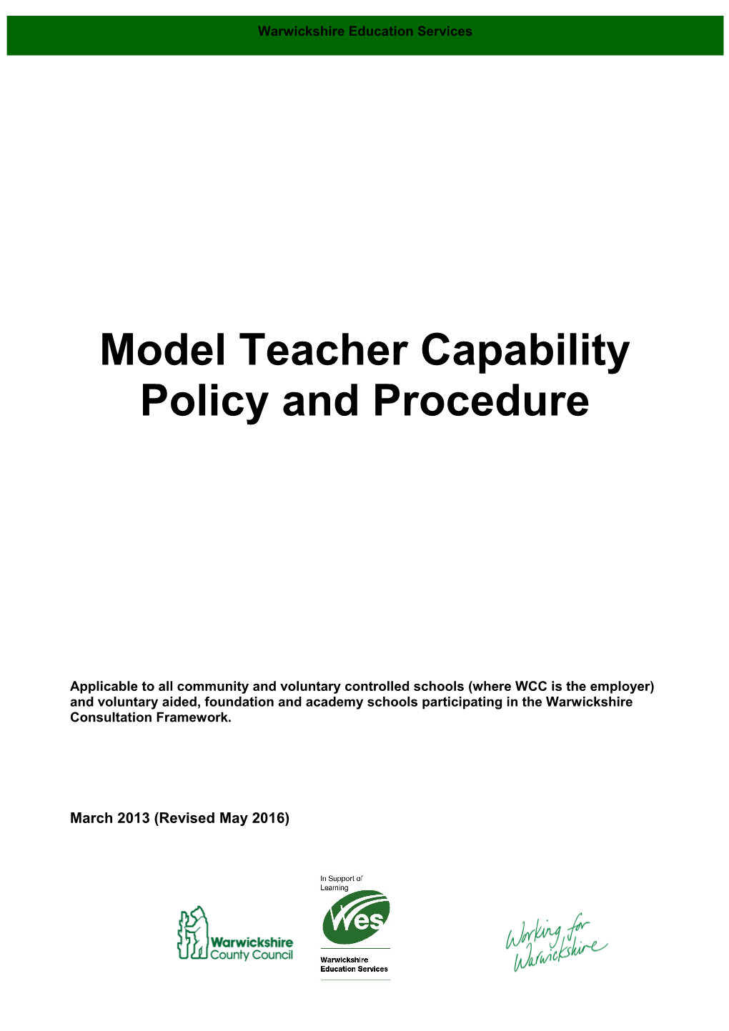 Model Teacher Capability Policy and Procedure, Plus Guidance