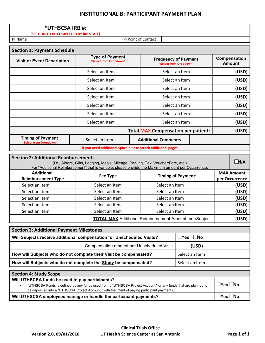 Institutional B: Participant Payment Plan