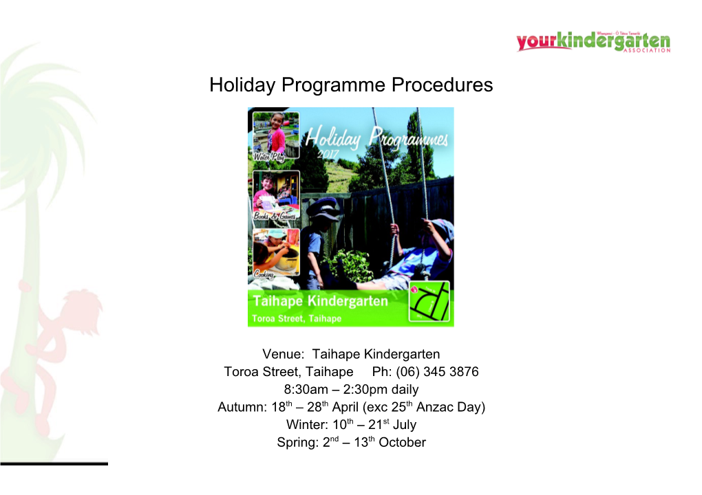 Holiday Programme Procedures