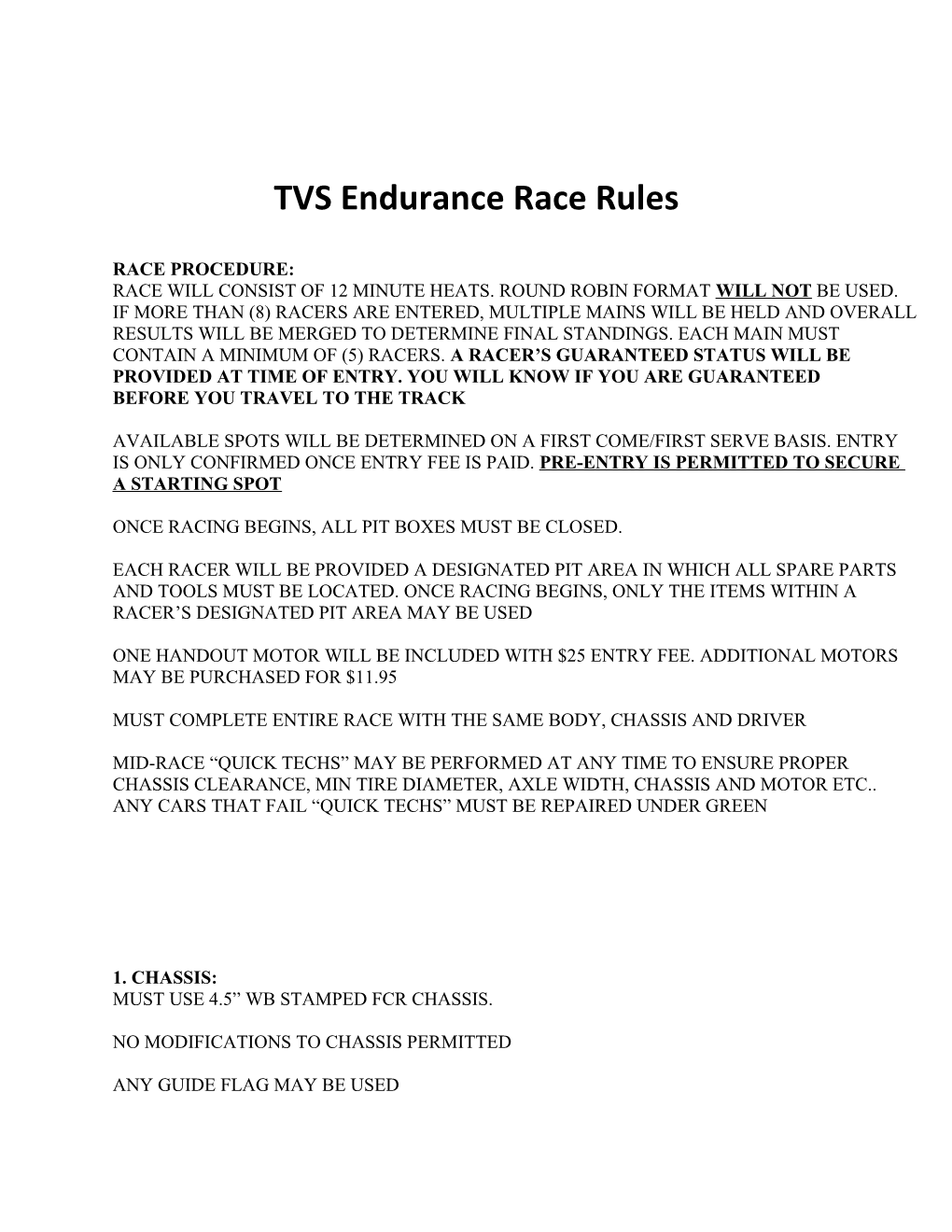 TVS Endurance Race Rules