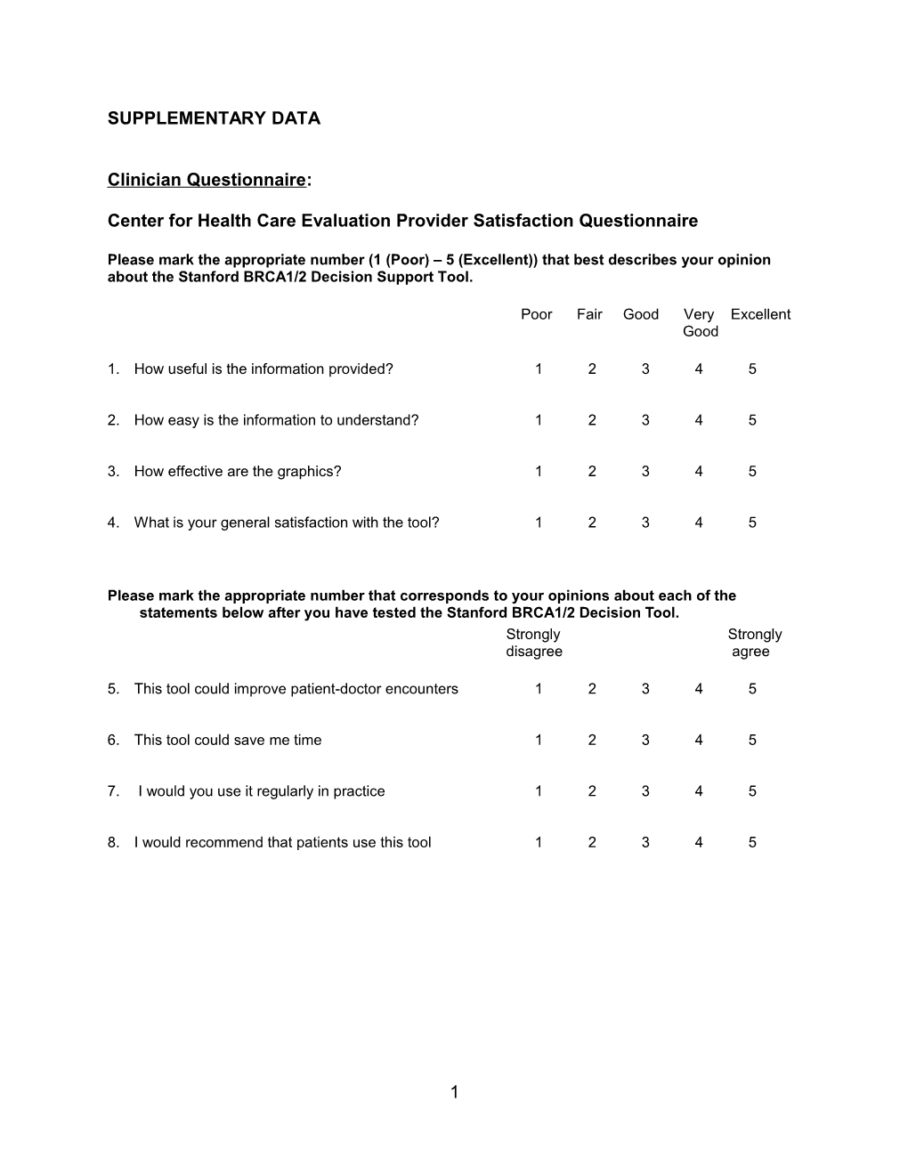 Center for Health Care Evaluation Provider Satisfaction Questionnaire