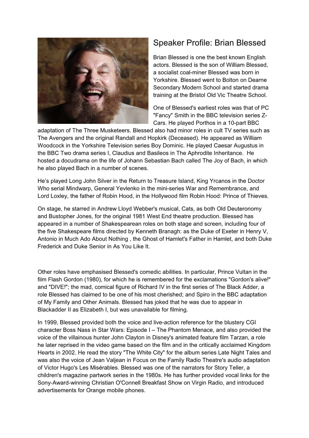 Speaker Profile: Brian Blessed