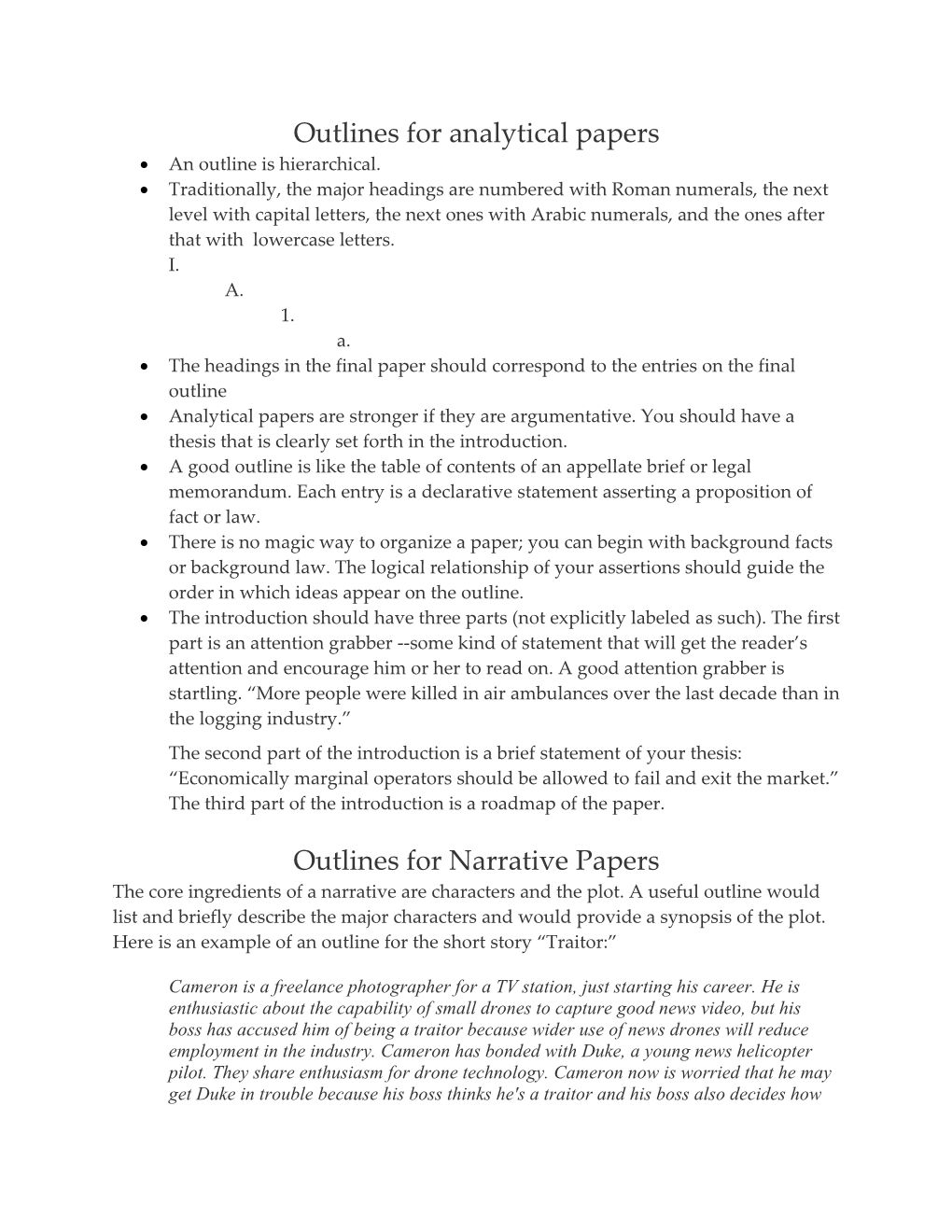 Outlines for Analytical Papers