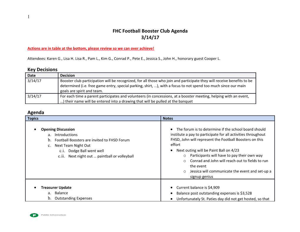 FHC Football Booster Club Agenda